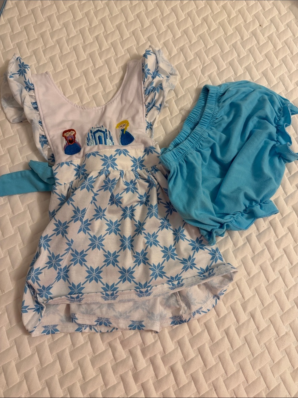 Blue & White Floral Toddler Dress with Blue Bloomers